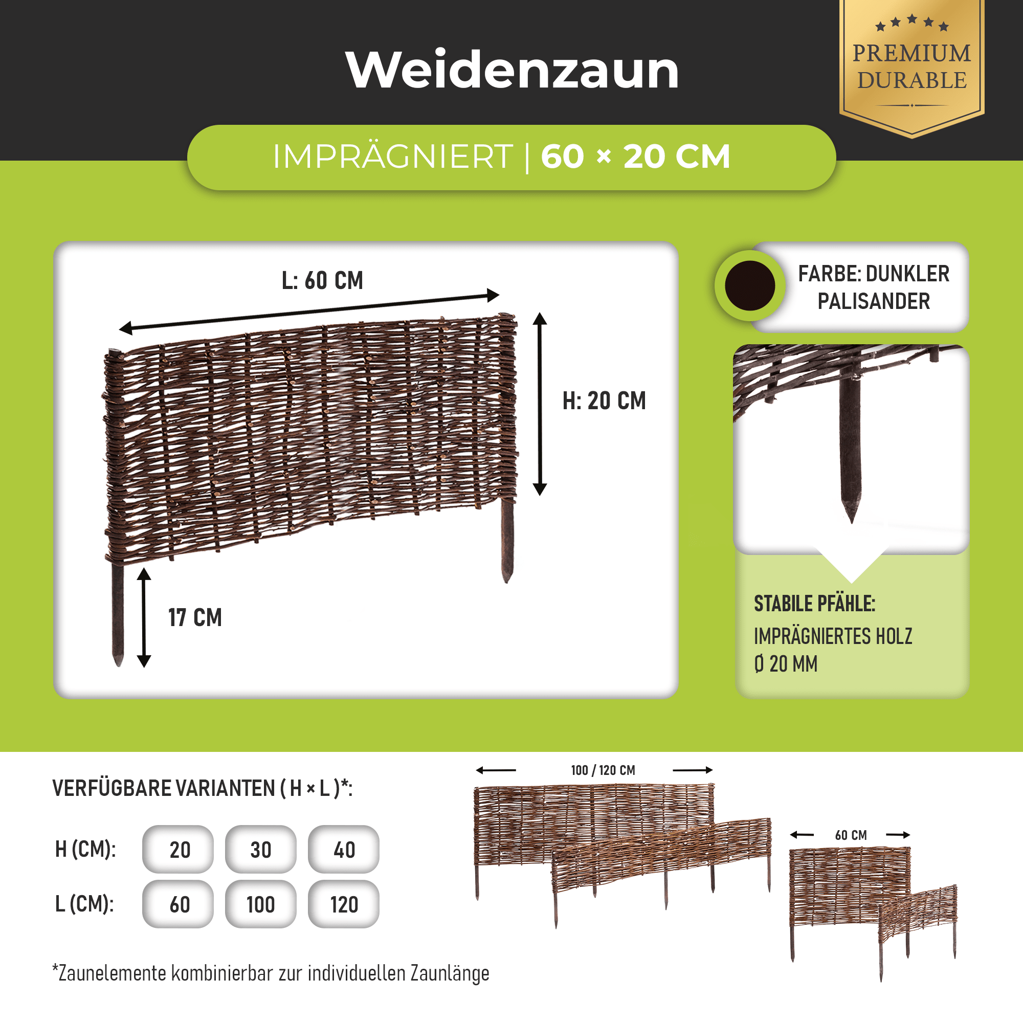 Premium Imprägnierte Beetbegrenzung aus Weide – Gartenzaun & Beeteinfassung