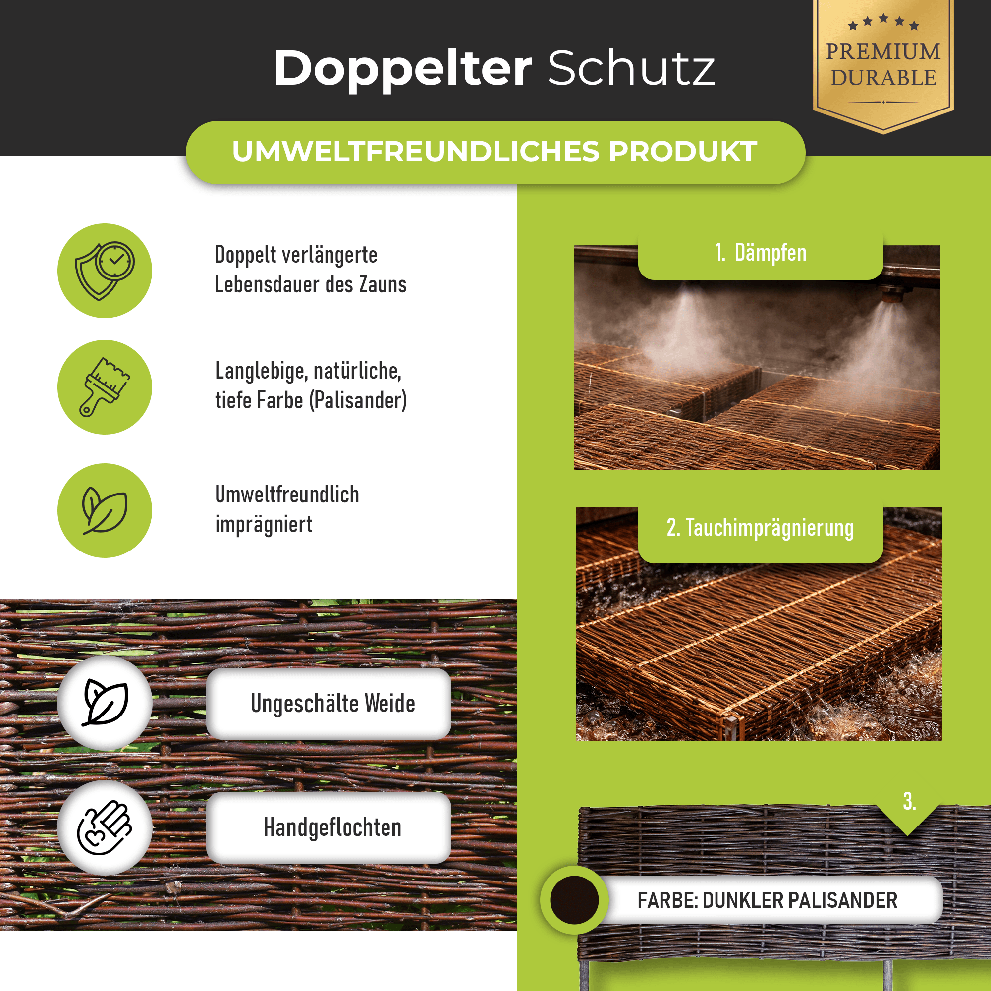 Premium Imprägnierte Beetbegrenzung aus Weide – Gartenzaun & Beeteinfassung