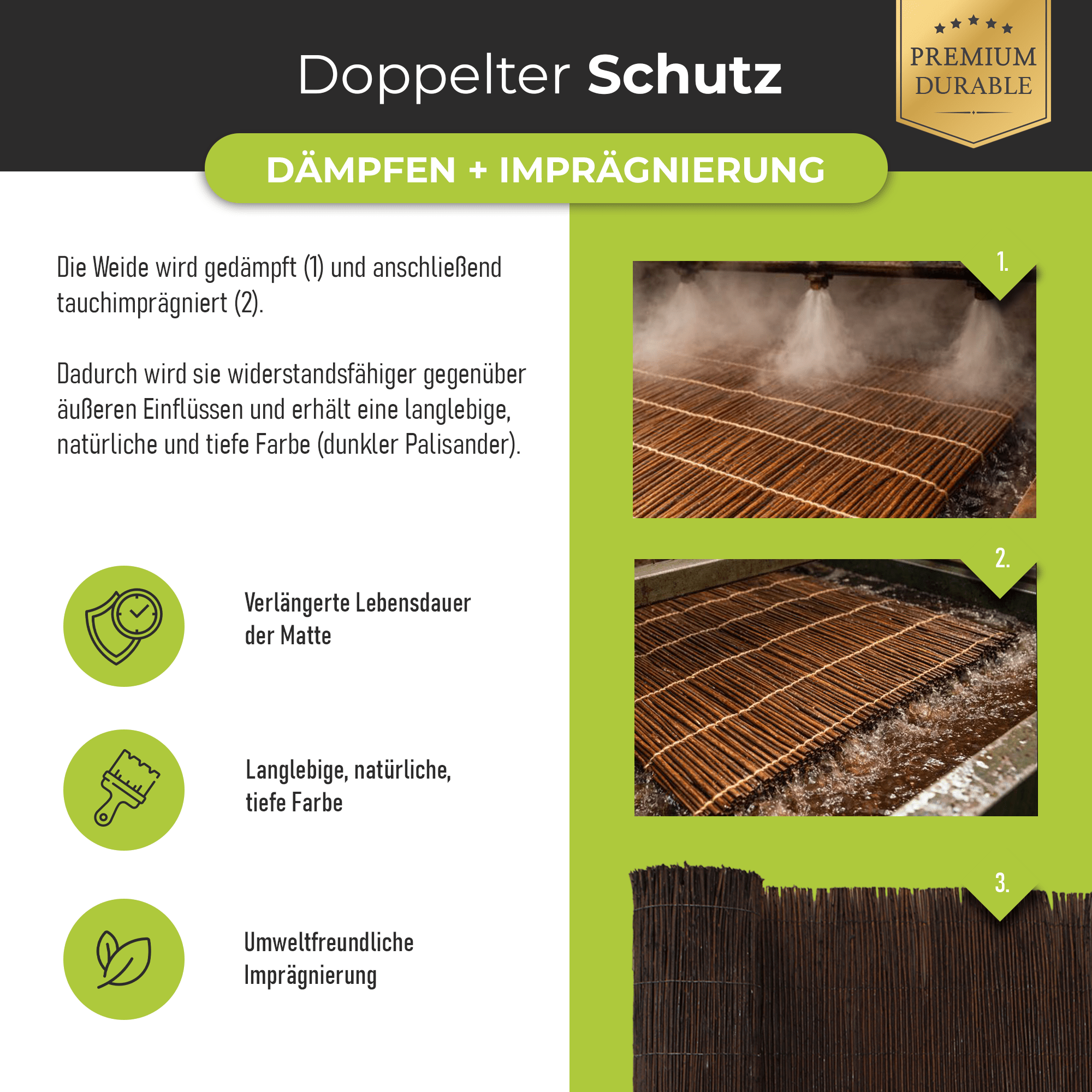 Premium Imprägnierte Weidenmatte – Sichtschutz für Garten, Balkon & Terrasse