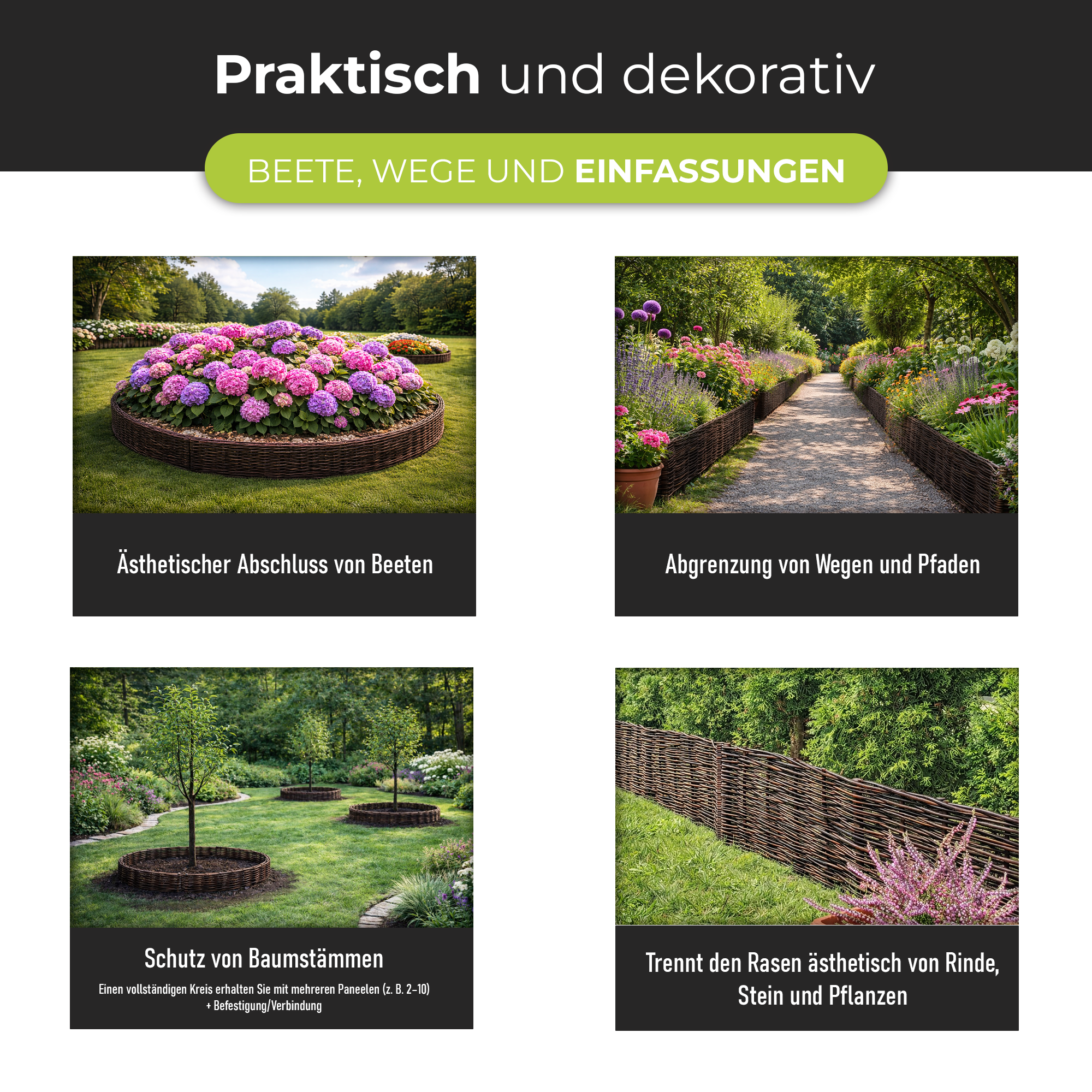 Premium Imprägnierte Beetbegrenzung aus Weide – Gartenzaun & Beeteinfassung