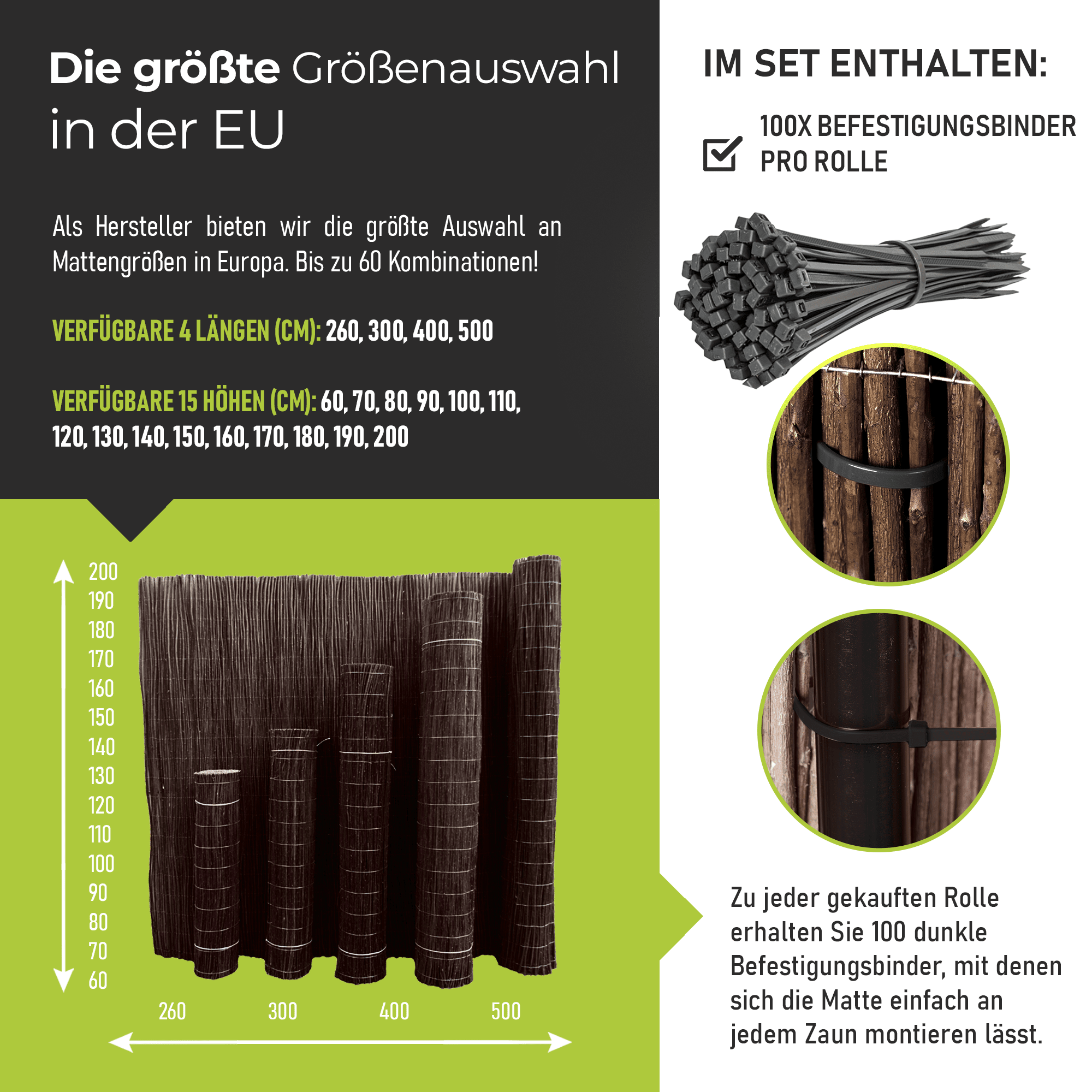 Premium Imprägnierte Weidenmatte – Sichtschutz für Garten, Balkon & Terrasse