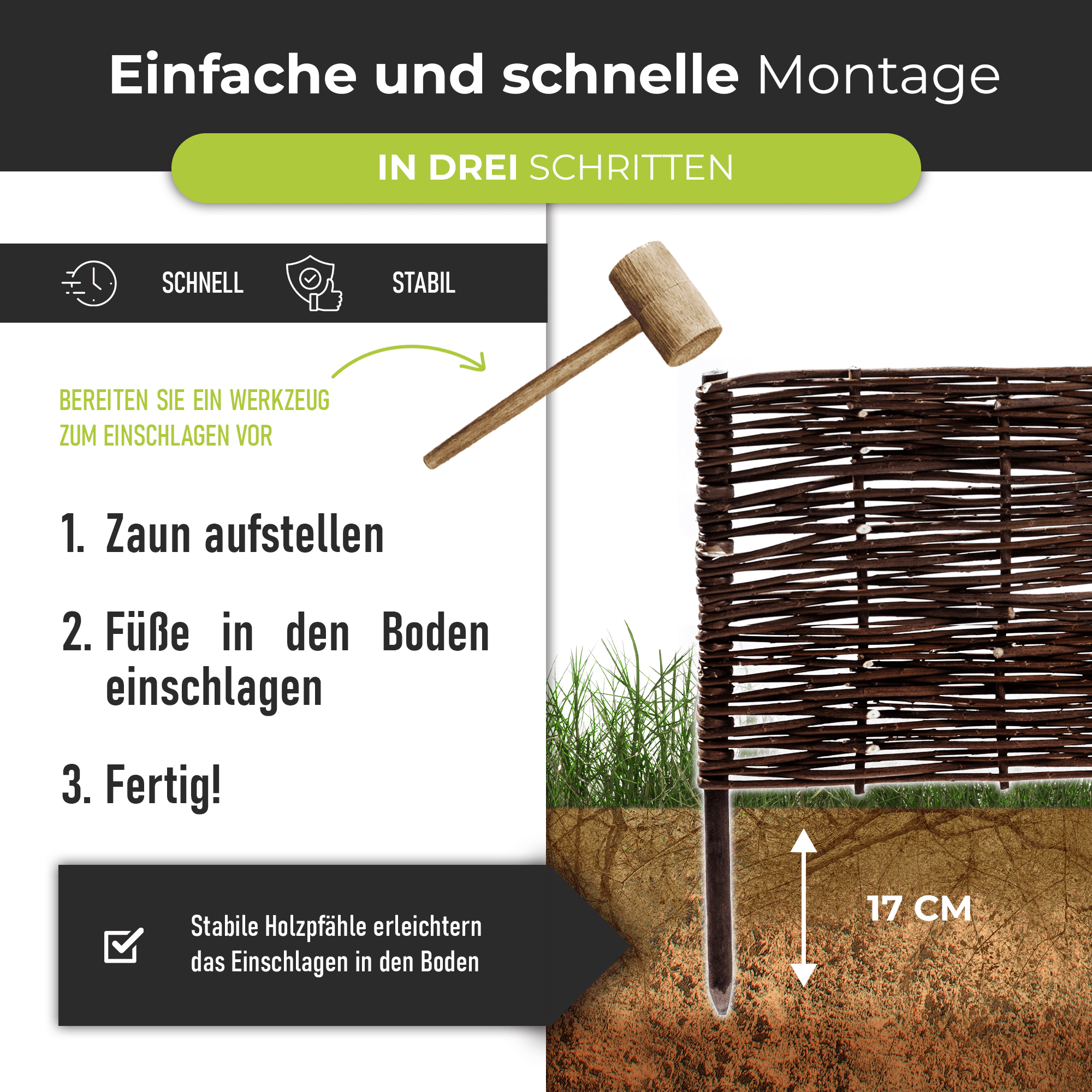 Premium Imprägnierte Beetbegrenzung aus Weide – Gartenzaun & Beeteinfassung