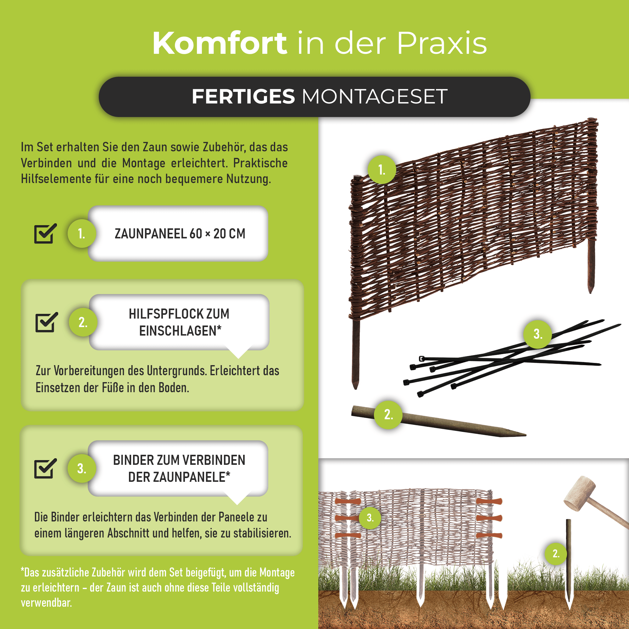 Premium Imprägnierte Beetbegrenzung aus Weide – Gartenzaun & Beeteinfassung
