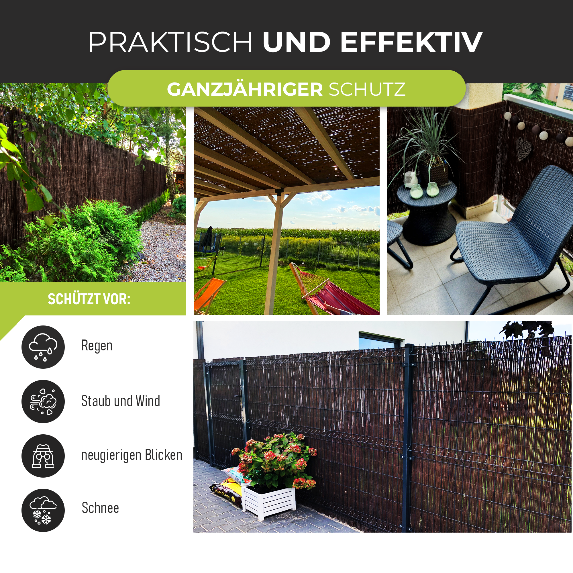 Premium Imprägnierte Weidenmatte – Sichtschutz für Garten, Balkon & Terrasse