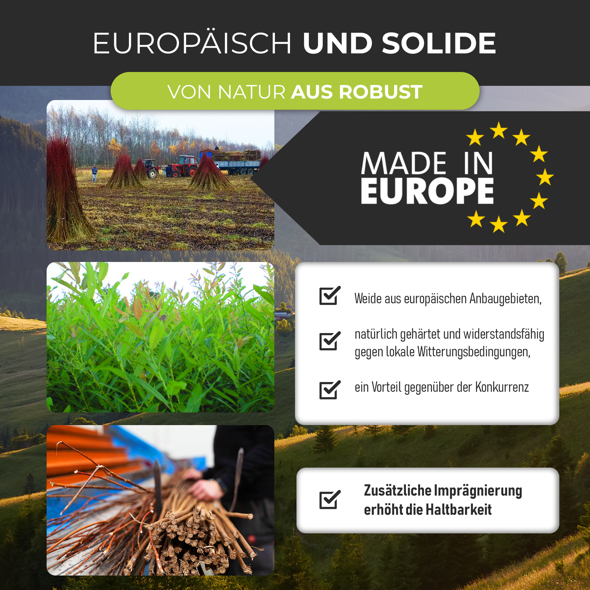 Premium Imprägnierte Beetbegrenzung aus Weide – Gartenzaun & Beeteinfassung